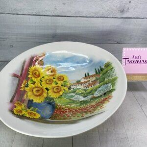 Ceramica Cuore CU415  Yellow Sunflowers Vase Landscape Italy 16" Serving Bowl
